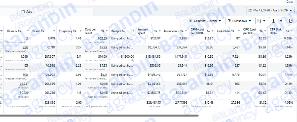 Сводка по кампании: бюджет, checkout’ы, CPA