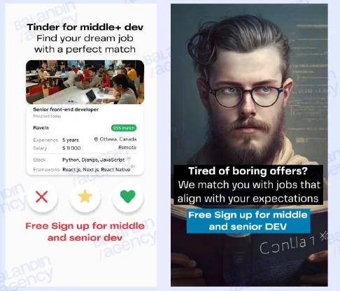 Баннеры с лучшими регистрациями: механика match как в Tinder и «работа, которая совпадает с ожиданиями»